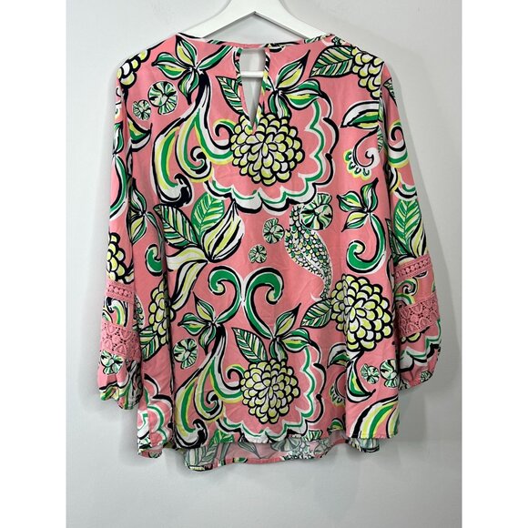 Crown and Ivy Top Womens XXL Shirt Peasant Blouse Pink Green Work Casual Floral - Picture 6 of 16